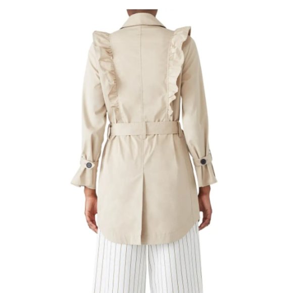 Joie Gila Ruffle Trim Belted Trench Coat Light Khaki Size Large - Picture 2 of 6